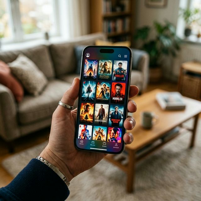 Smartphone exibindo interface de streaming para ilustrar IPTV no celular