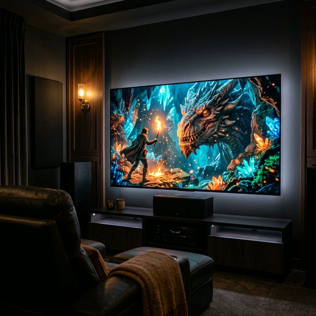 TV 4K em home theater premium para o artigo sobre IPTV qualidade 4K